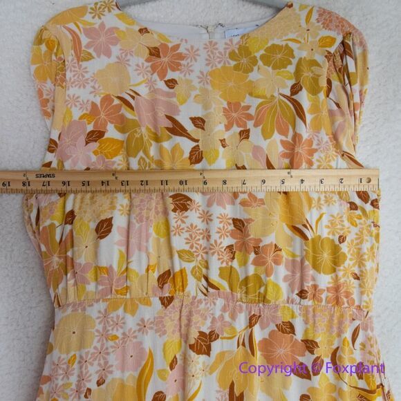Lost + Wander‎ Sorrento Yellow Multi Floral Print Tiered Mini Dress, size L - Picture 9 of 16
